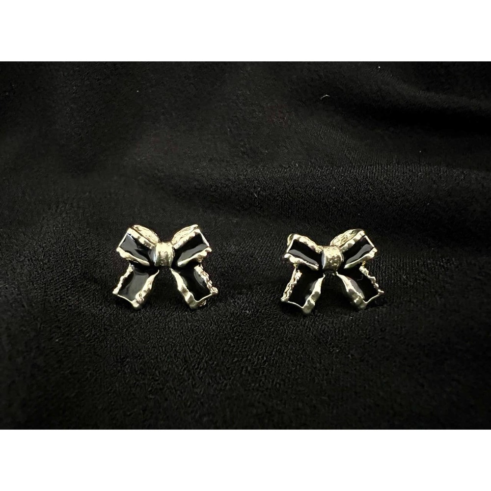 925 Silver Needle Black Bow Delicate Dainty Stud Earrings Bowtie - Picture 2 of 4